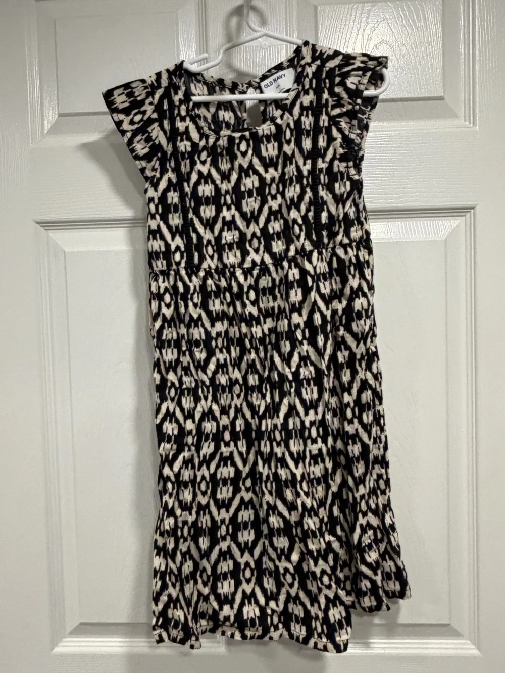Old Navy Black and Cream Ikat-Style Sleeveless Dress